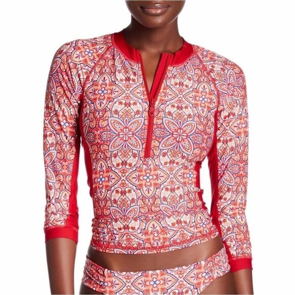 Helen Jon Tamarind Long Sleeve Swim Surf Rashguard Red Size S - Picture 1 of 11